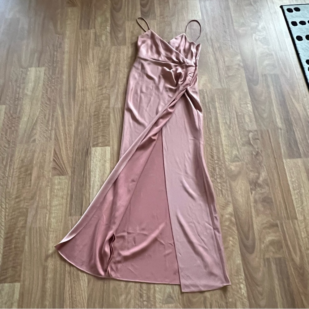 BHLDN Freya Satin Charmeuse Maxi Dress US Sz 10 Dusty Rose Mauve Pink Bridal - Picture 11 of 16